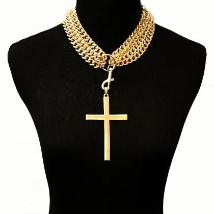 Chunky Cross Necklace, Rihanna Inspiren Gold Cross..