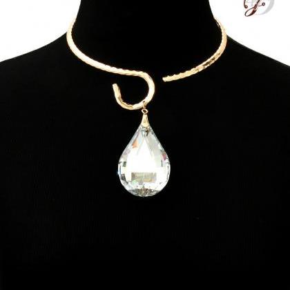 Pendant Necklace, Choker With Crystal Pendant