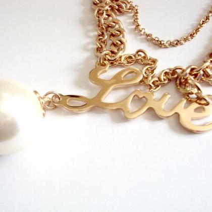 Gold Charm Necklace, Love Pendant Necklace