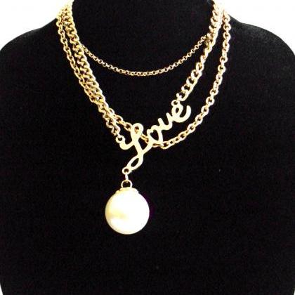 Gold Charm Necklace, Love Pendant Necklace