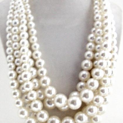 Cream Pearl Necklace, Chunky Layered Bold Pearl..