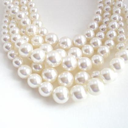 Cream Pearl Necklace, Chunky Layered Bold Pearl..