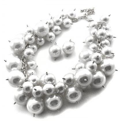 Big Bubble White Pearl Necklace, Celebrity..
