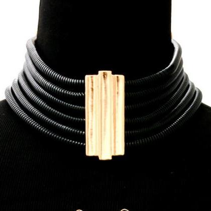 Black Choker Necklace, Multi Layered Cocoon Chain..
