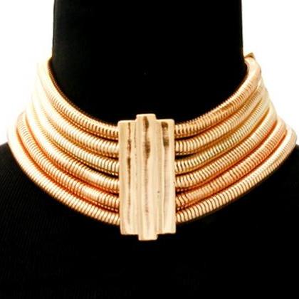 Gold Choker Necklace, Multi Layered Cocoon Chain..