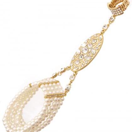 Cream Pearl Bracelet With Ring, 1920 Great Gatsby..