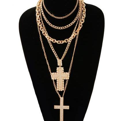 Long Cross Pendant Necklace, Gold Layered Necklace..