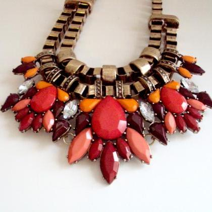 Luxury Fashion Red Chunky Bib Statement Necklaces,..