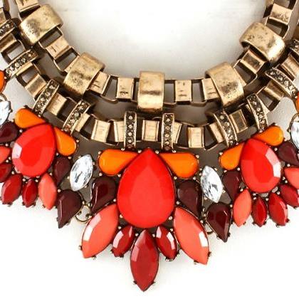 Luxury Fashion Red Chunky Bib Statement Necklaces,..