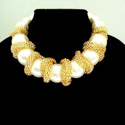 Big Pearl Statement Necklace, Big Chunky Pearl..