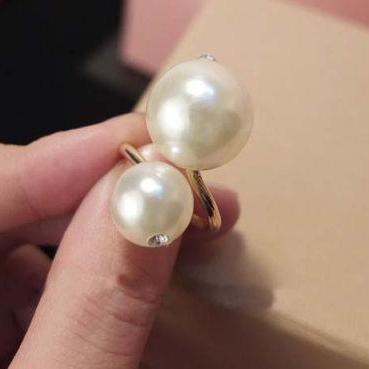 Two Pearl Ring, Gold Boho Chick Cocktail Ring,..