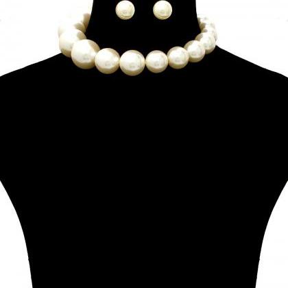 Big Pearl Collar Necklace, Choker Bubble Pearl..
