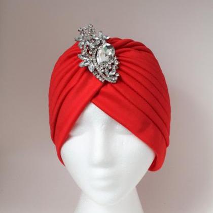 Red Turban, Turban For Woman, Evening Hat, Front..