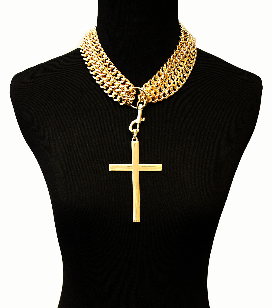 Chunky Cross Necklace, Rihanna Inspiren Gold Cross Pendant Necklace,