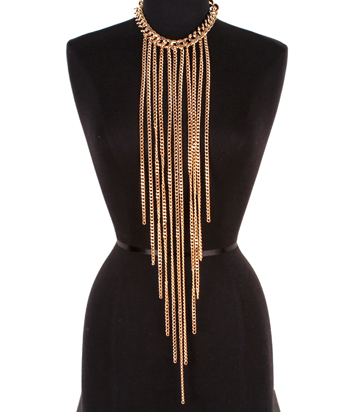 Multi Strand Gold Chain Necklace, Long Link Chain Necklace
