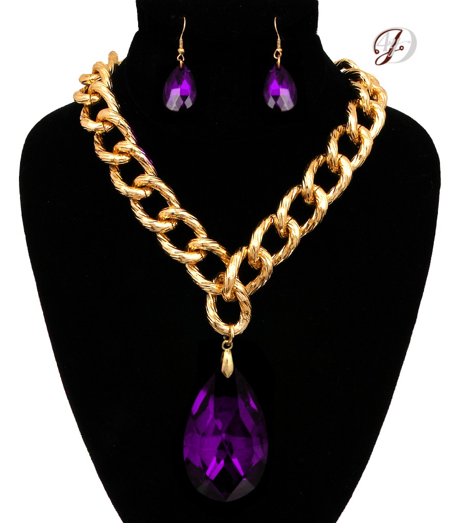 Purple Pendant Necklace, Big Crystal Teardrop Pendant
