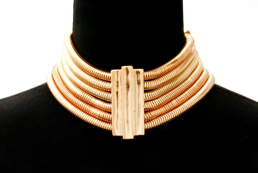 Gold Choker Necklace, Multi Layered Cocoon Chain Necklace With Gold Connector, Celebrity Inspired