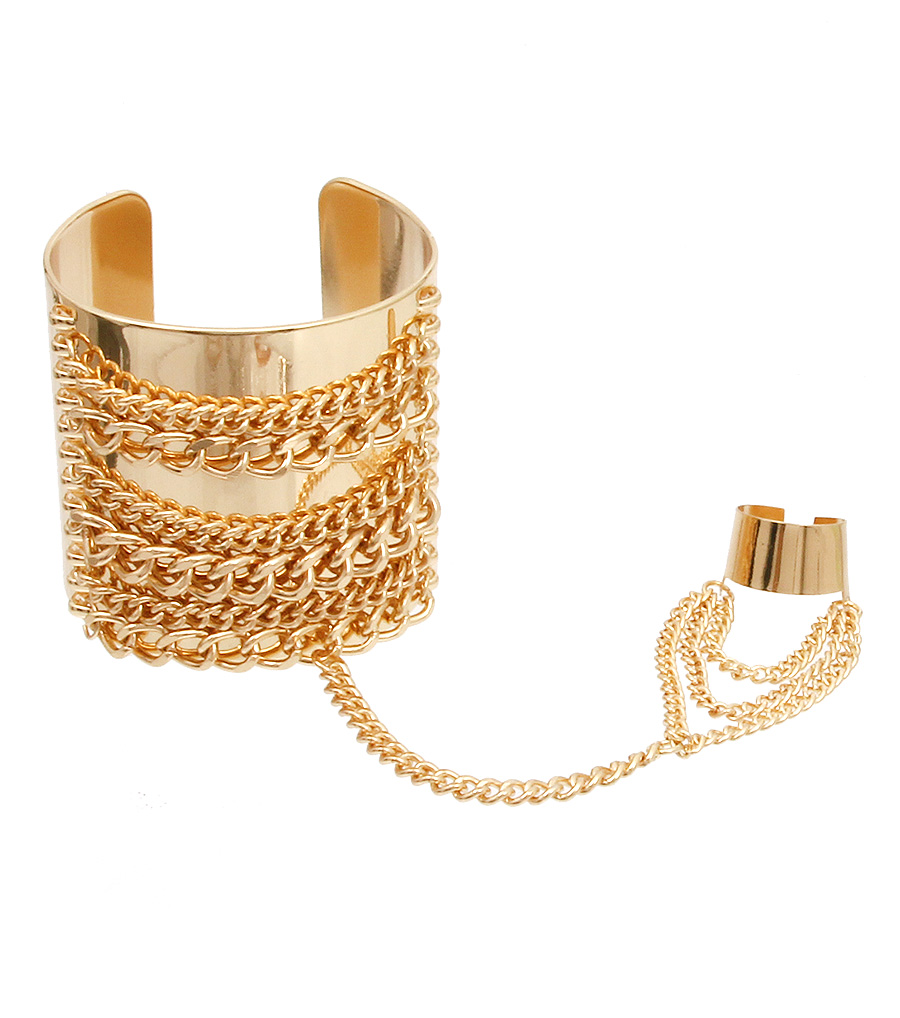 Bracelet With Rings, Gold Cuff Slave Bracelet, Ring Bracelet, Hand Chain