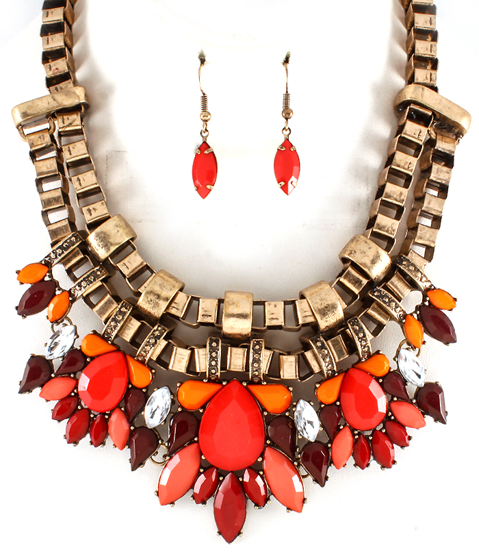 Luxury Fashion Red Chunky Bib Statement Necklaces, Colorful Chokers, Formica