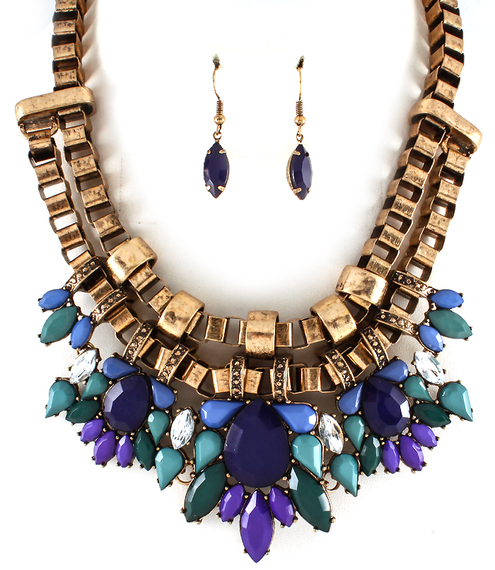 Fashion Blue Necklace, Chunky Bib Statement Necklaces, Colorful Chokers