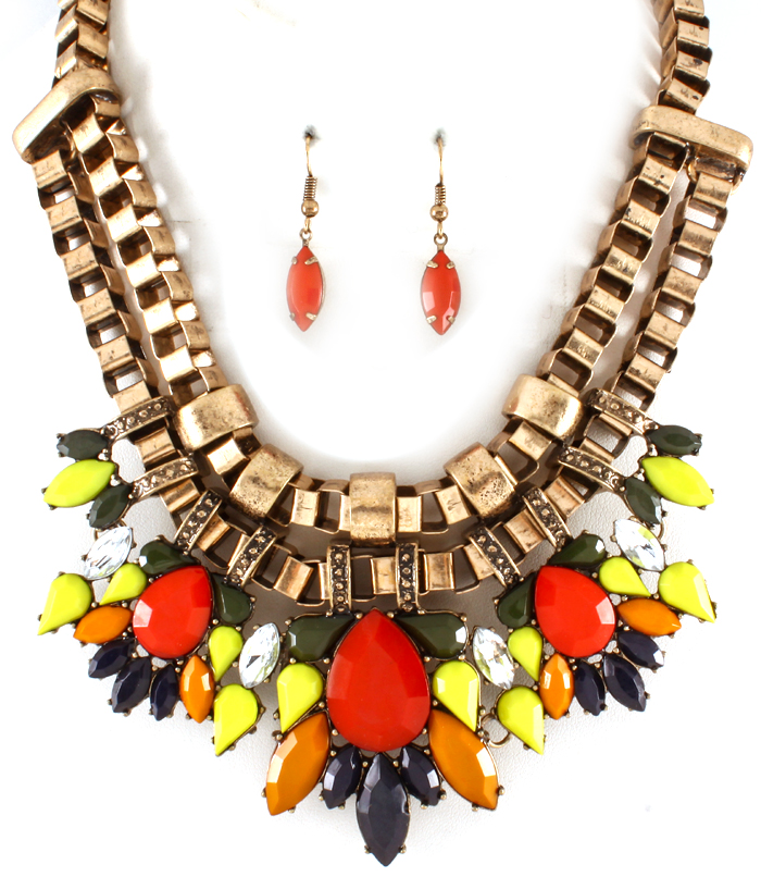 Colorful Bib Necklace, Chunky Chokerl Statement Crystal Necklace