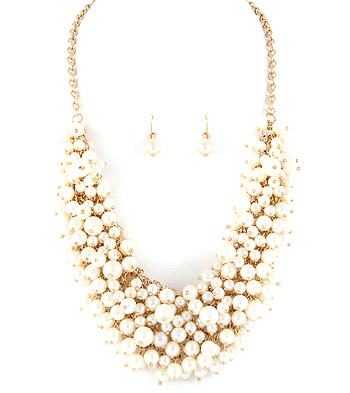 Cream Cluster Pearl Necklace, Bib Pearl Jewelry, Pearl Jewelry Sets For Bridesmaids, Wedding Jewelry For Brides And Bridesmaids