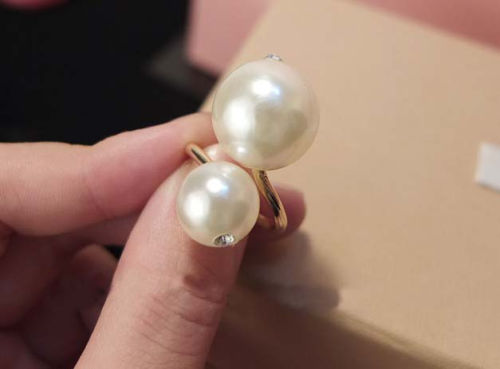 Two Pearl Ring, Gold Boho Chick Cocktail Ring, Statement Jewelry For Women