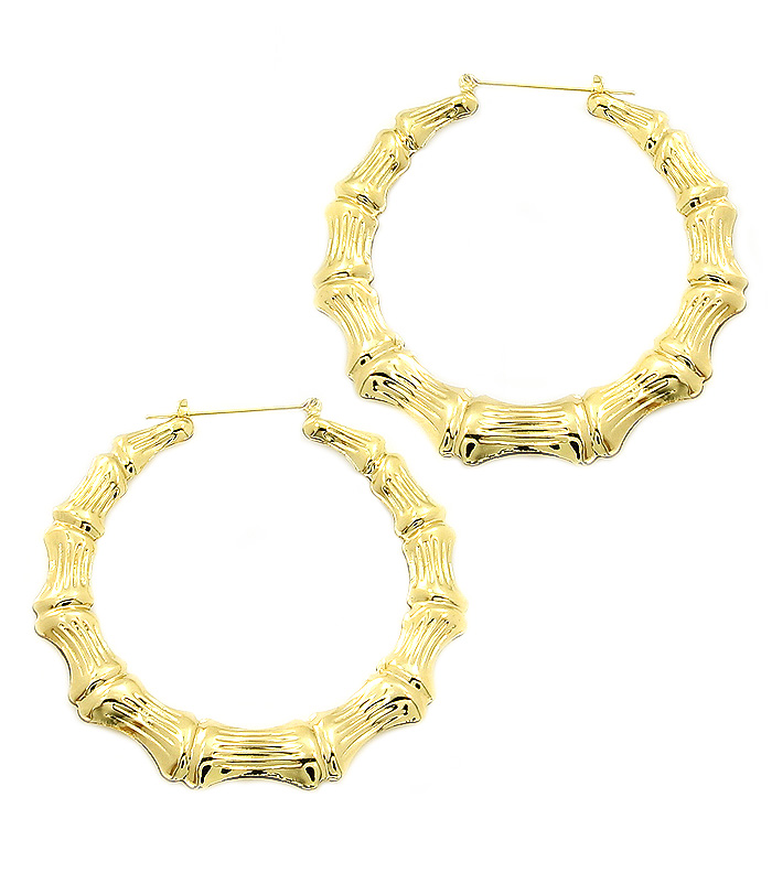 Bamboo Hoop Earrings, Gold Hoop Earrings, Big Hoop Circle Earrings, Celebrity Party Jewelry