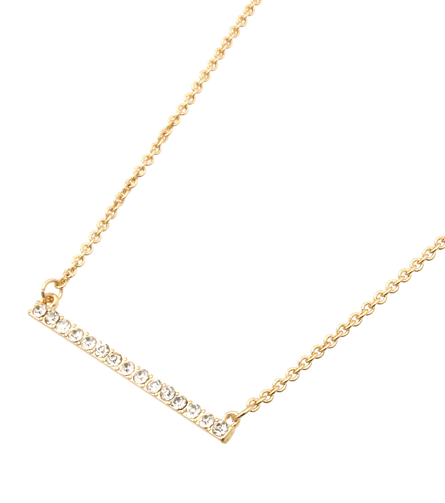 Gold Bar Necklace, Delicate Metal Bar Pendant Necklace Set With Clear Crystal Stones, Minimalist Necklace
