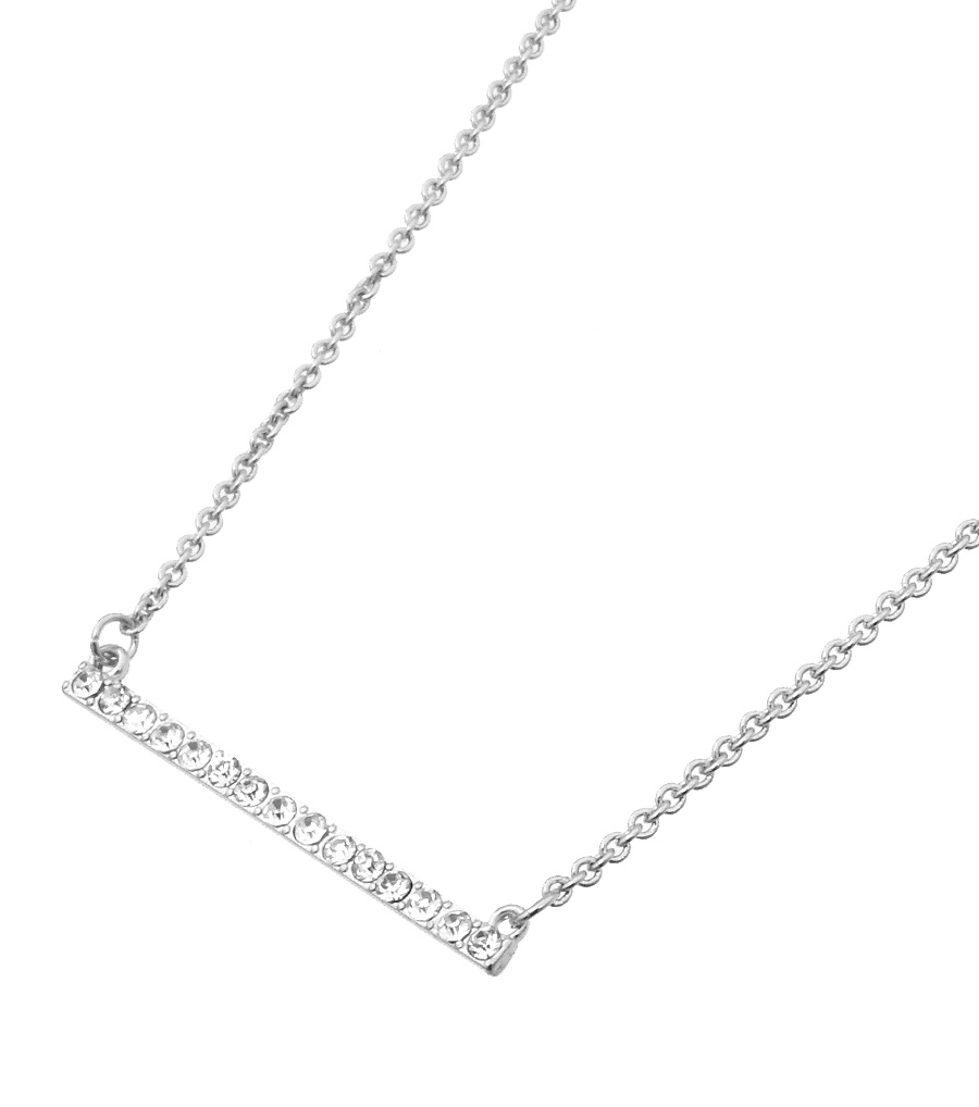 Silver Bar Necklace, Delicate Metal Bar Pendant Necklace Set With Clear Crystal Stones