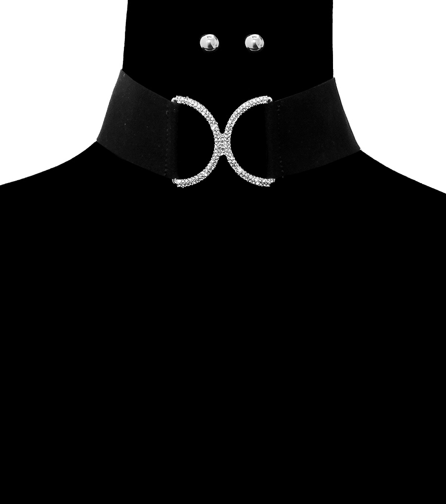 Fashion Choker Necklace, Black Choker With Silver Metal