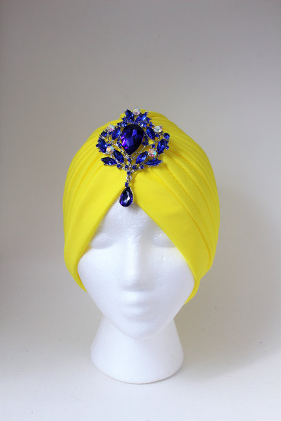 Yellow Turban, Fashion Hijabi, Fashion Turban, Stylish Turban Headwrap, Cancer Hat, Turban With Brooch
